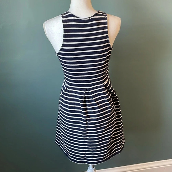 THML Blue White Striped Sleeveless Fit & Flare Dress Size Small Nautical CS - Picture 2 of 4